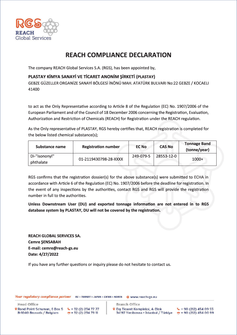 REACH Uygunluk Belgesi